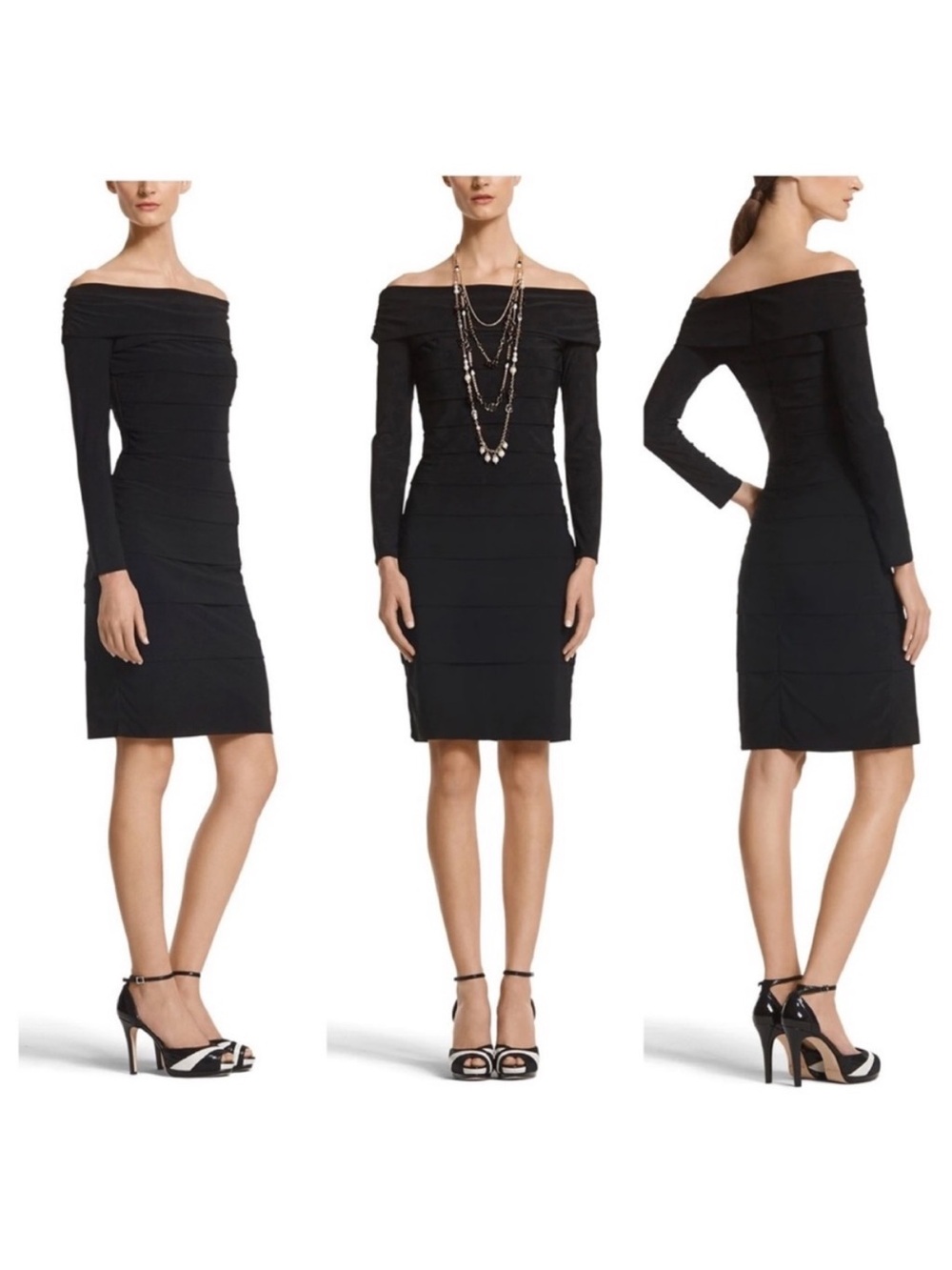 White House Black Market Black Off-the-Shoulder Long-Sleeve Dress